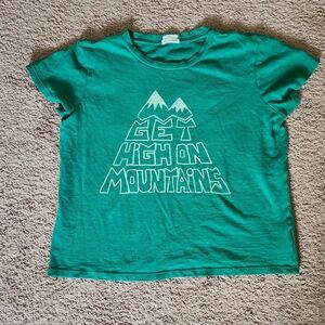 Mother Denim At Your Leisure Green Get High On Mountains Tee Cotton M